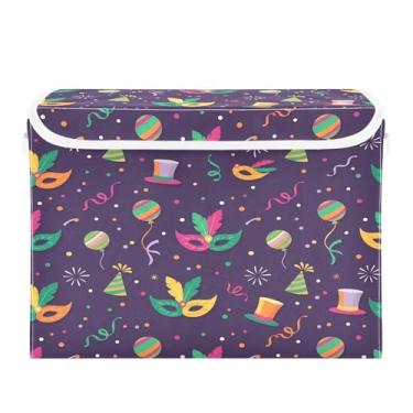 Imagem de Wassud Cestos de armazenamento dobráveis com tampas, balões de carnaval, cestas organizadoras de tecido dobráveis para armário, casa e decoração sazonal 41,5 x 32,5 x 30,5 x 39,5 cm