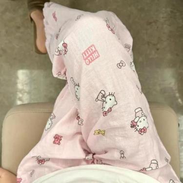 Imagem de Calças De Pijama De Algodão Puro Kawaii Hello Kitty, Cintura Alta, Per