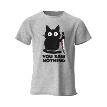 Imagem de Camiseta Feminina Engraçada Com Estampa De Gato, Gola Redonda, Manga C