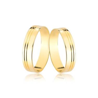 Imagem de Par DE AliançaS 4mm Friso Ouro 18k Maciço amarelo MJ9 - MAEHLER Arte E