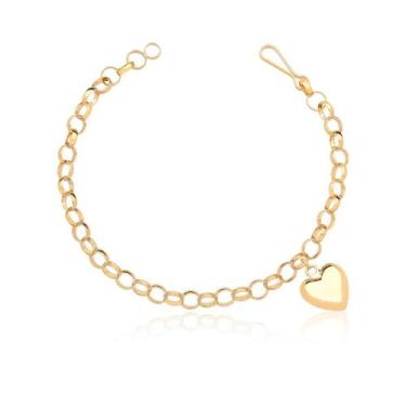 Imagem de Pulseira Portuguesa Coração Grande Gordo Ouro Amarelo 18k - MAEHLER Ar