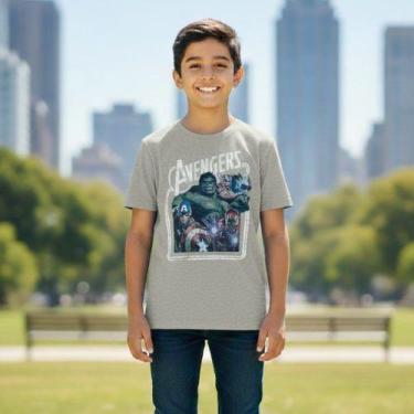 Imagem de Camiseta Infantil Estampa Vingadores Manga Curta Marvel, 12, Cinza