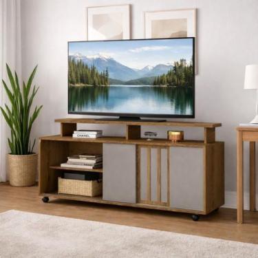 Imagem de Rack Max para TV 50 Cinza e Mel Porta Deslizante e Rodízios - Rud Rack