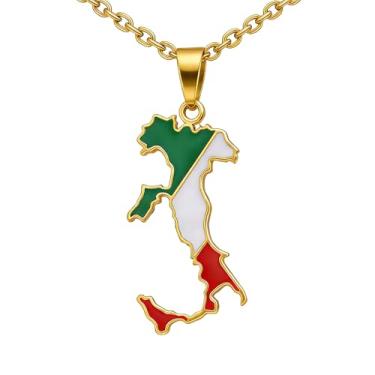 Imagem de Fusamk Colar feminino com pingente de mapa da Itália, pingente de bandeira italiana banhado a ouro com corrente de aço inoxidável, 50,8 cm de comprimento, Metal, Sem Pedra Preciosa