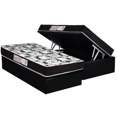 Imagem de Conjunto Box Baú Solteiro: Colchão Espuma Luckspuma D33 Supreme Pró Saúde Black + Base Crc Suede Black (88x188)