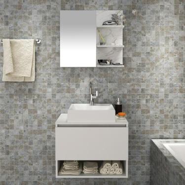 Imagem de Conjunto de Banheiro com Balcão Gabinete Suspenso 1 Porta e Espelho Su