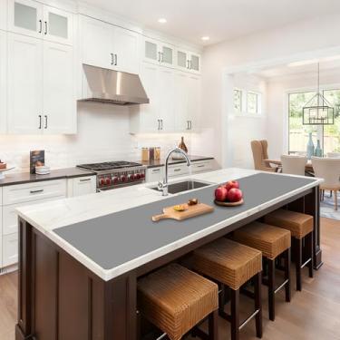 Imagem de Tapete de silicone extra grande de 182 x 40 cm para balcão de cozinha, protetor de bancada resistente ao calor, antiderrapante à prova d'água, tapete de ilha de cozinha, fácil de limpar, cinza claro