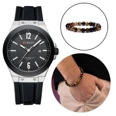 Imagem de Kit Relógio Masculino Curren Aço Inox + Pulseira Olho Tigre-Masculino