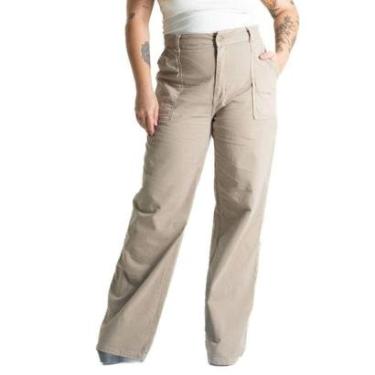 Imagem de Calça Sarja Sawary Plus Size Wide Leg - 281486 - CAQUI ESCURO 56-Feminino