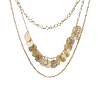 Imagem de DATOA Colar com pingente de moeda em camadas de ouro para mulheres, vintage, corrente grossa, acessórios de fantasia de pirata, Zinco, Sem Pedra Preciosa
