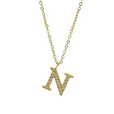 Imagem de tincolia Colar com 26 letras inglesas, acessórios de zircão, aço titânio, feminino, banhado a ouro, pingente colorido - N