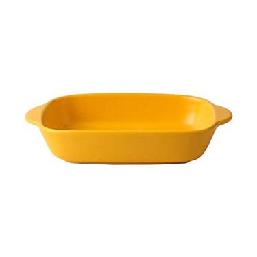 Imagem de Pratos de jantar de vidro transparente, prato de jantar de cerâmica retangular sólido, orelhas duplas, resistente ao calor, porcelana, queijo, assar, salada, frutas, bandeja de alimentos