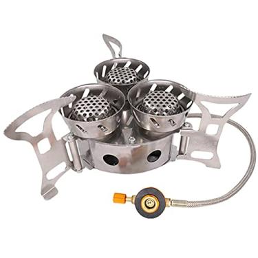 Imagem de Fogão de acampamento com queimador a gás para uso externo, 11000 W, forno à prova de explosão dividido de 3 núcleos, mini fogões para acampamento, caminhadas, culinária e piquenique