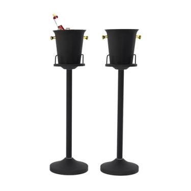 Imagem de Balde de gelo com suporte balde de gelo champanhe para festa aço inoxidável balde de gelo champanhe em pé balde de vinho no suporte para bar de cerveja churrasco casamento KTV clube cozinha, preto 2