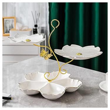 Imagem de Cesta de frutas de 3 camadas para balcão, suporte de tigela de frutas de cerâmica, cesta separável para frutas, legumes, lanches, suporte organizador de bandejas de frutas para festa