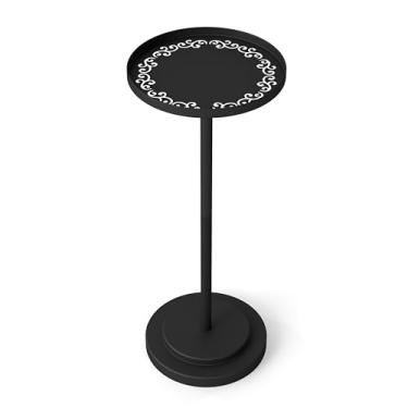 Imagem de Mesa lateral redonda pequena, mesa de metal para pequenos espaços, mesa moderna de martini com pedestal para sala de estar, quarto, cantos e escritório, nuvens