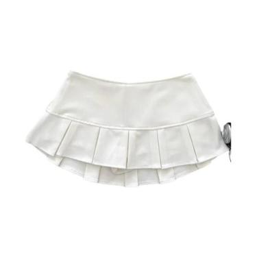 Imagem de Saia Mini Plissada Preta De Cintura Baixa Estilo Y2K Com Shorts Embuti