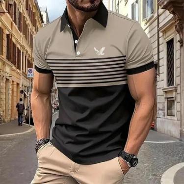 Imagem de Camisa Polo Listrada Masculina Casual De Manga Curta Para Golfe Confor