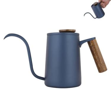 Imagem de Chaleira de café com pescoço de ganso, chaleira pequena de 590 ml, chaleira de aço inoxidável, com bico longo e estreito, para chá e café (azul)