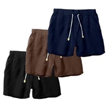 Imagem de Kit 3 Shorts Linho Masculina Com Cordão Bermuda Casual Verão-Masculino