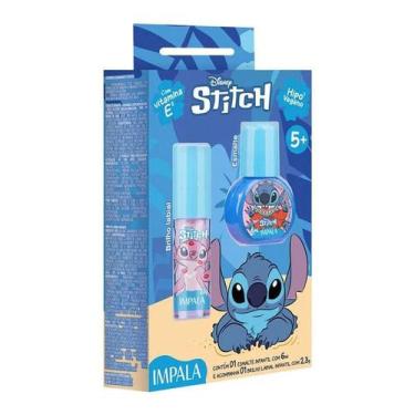 Imagem de Kit Esmalte Infantil Impala Azul Stitch 6ml + Brilho Labial Infantil S