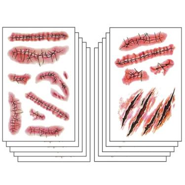 Imagem de Tatuagens temporárias de Halloween 3D corpo rosto realista adesivo de tatuagem de pontos falsos à prova d'água para fantasia de Chucky Zumbi Vampiro Maquiagem Adereços Cosplay Crianças Adultos