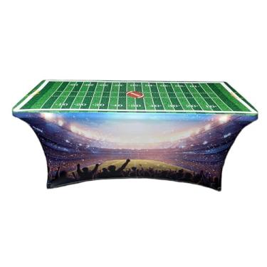 Imagem de HandinHandCreations Toalha de mesa de elastano de 1,8 m – Lavável, toalha de mesa retangular ajustada 4 de julho, Dia da Memorial, aniversário, Natal, tema de futebol americano, pacote com um (1