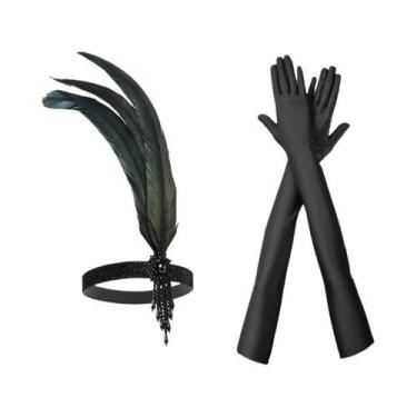 Imagem de Conjunto De Fantasia Flapper Dos Anos 1920 Com Tiara De Penas, Colar D