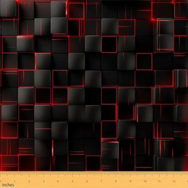 Imagem de Tecido geométrico por jarda, tecido de estofamento com estampa de grade para cadeiras, tecido decorativo de estilo moderno para projetos DIY, suprimentos de costura de damas geométricas 3D, 1 jarda