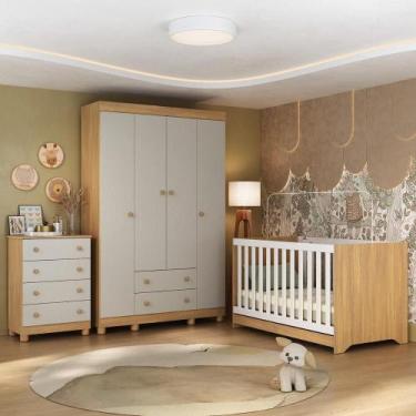 Imagem de Quarto de Bebê Completo com Berço Americano 3 em 1 para Colchão 130x70