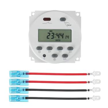 Imagem de Baomain Relé de interruptor de horário com 4 cabos terminais, temporizador programável LCD digital, entrada CC/CA 12V, saída 200-250V 16A, 28 programas diários/semanais, CN101A para iluminação e