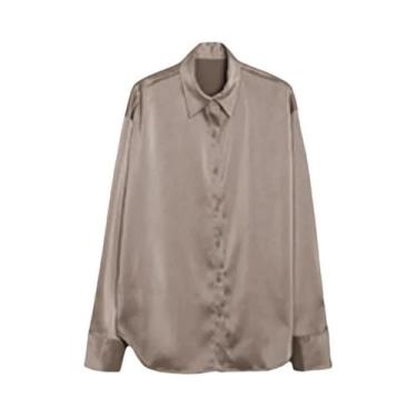 Imagem de Camisa De Seda Branca Com Botões, Manga Longa, Blusa Vintage, Corte So