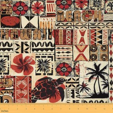 Imagem de Tecido estilo havaiano por The Yard Palmeiras tropicais tartarugas marinhas tecido decorativo para amantes de costura tecido xadrez boêmio tribal para estofamento DIY e detalhes em casa 2 metros