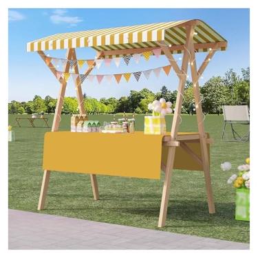 Imagem de Carrinho de comida de rua portátil dobrável de madeira, suporte de exibição de fornecedor externo para eventos e mercados de fazendeiros, carrinho de mão de mercado móvel (estilo 10, 150 x 60 x 200 cm