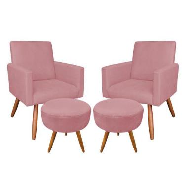 Imagem de Kit 02 Poltronas com 02 Puffs Larissa Suede Pés Palito Castanho D'Ross