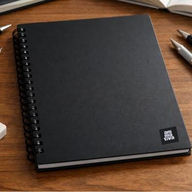 Imagem de Caderno Universitário Preto 10 Matérias 140 Folhas Kbum Capa Dura Espiral Grande Pautado Material Escolar Escritório Faculdade Estudos Resistente Elegante.