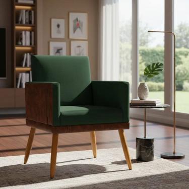 Imagem de Poltrona Decorativa Para Sala Recepção Escritório Consultório Lis Corino Peroba e Suede