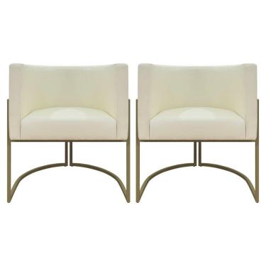 Imagem de Kit 2 Poltronas Recepção Luna Corino Cores Base De Ferro Champagne Bege Corino