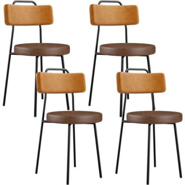 Imagem de Kit 04 Cadeiras Decorativas Estofada Para Sala Jantar Barcelona L02 Couríssimo Whisky Marrom - Lyam
