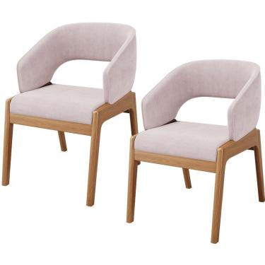 Imagem de Kit 02 Cadeiras De Jantar E Estar Living Estofada Lince L02 Suede Rosê