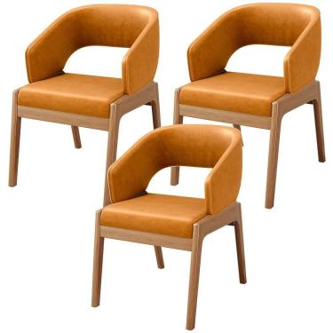 Imagem de Kit 03 Cadeiras De Jantar E Estar Living Estofada Lince L02 Couríssimo Whisky