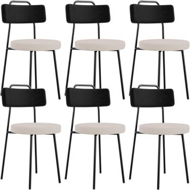 Imagem de Kit 06 Cadeiras Decorativa Estofada Sala De Jantar Barcelona L02 Couríssimo Preto Linho Bege - Lyam