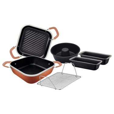 Imagem de Kit Tramontina Lyon Alumínio Forjado Starflon Dourado 6 Peças