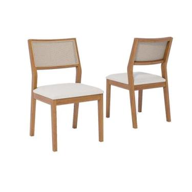 Imagem de Cadeiras Cozinha Oiti Kit 2 Un Carvalho/Linho Cru/Tela Cimol