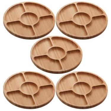 Imagem de Kit 5 Petisqueiras de Bambu Redonda 5 Divisórias 25cm Lyor Round Aperi