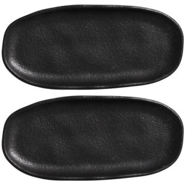 Imagem de Kit 2 Travessas Rasas 16,5x8cm Orgânico Preto Cerâmica Mesa - Porto Br