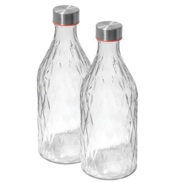 Imagem de Kit 2 Garrafa Vidro 1L Transparente Agua Suco C/ Tampa Rosqueavel Herm