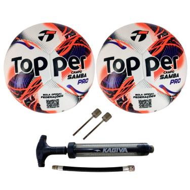 Imagem de Kit 02 Bola De Futebol Campo Topper Samba Velocity PRO 2026+01 Bomba De Ar Kagiva Dupla Ação