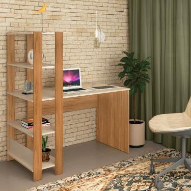 Imagem de Escrivaninha Estante Match 3 Prateleiras Off White/carvalho Artely Off White/carvalho