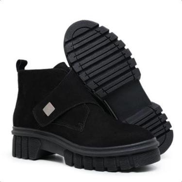 Imagem de Bota Coturno Feminino Dorf Modelo Raven Tratorado E Couro Preto-Feminino